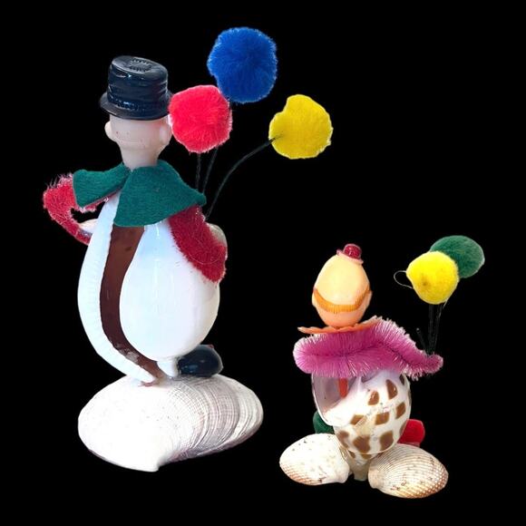 VTG Set (2) SEA SHELL CLOWNS Balloons Pipe Cleaners Shells Circus 6.5” Folk Art - Picture 2 of 6